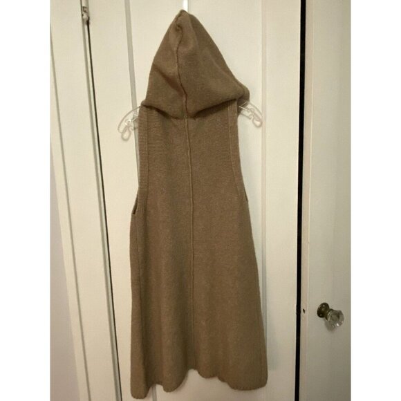 Tahari Cardigan Vest Women Size M Dark Beige Hooded Longline Pockets Sleeveless - Picture 6 of 8